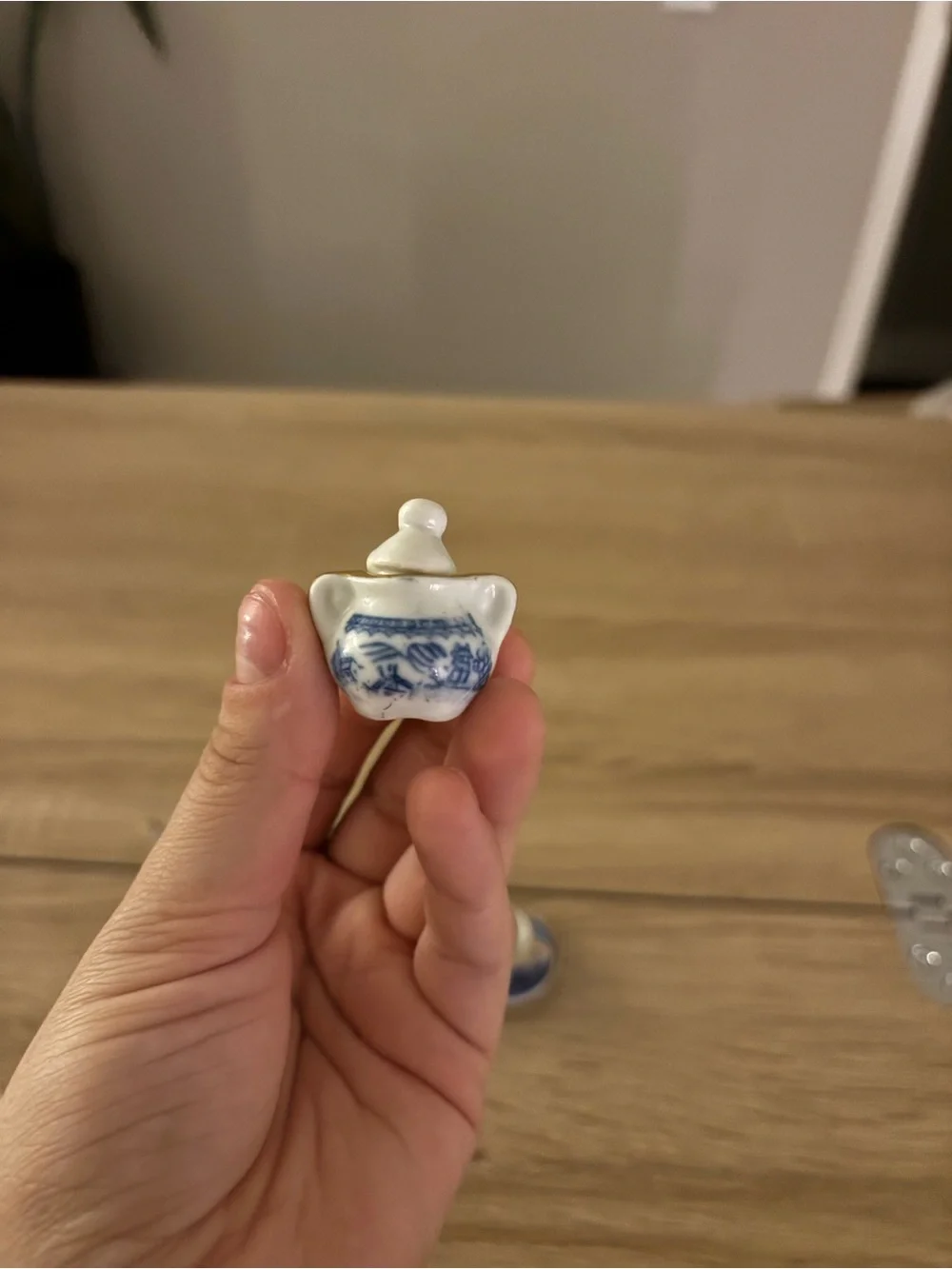 Porcelain Blue and White Miniature Tea Set with Gold Trim